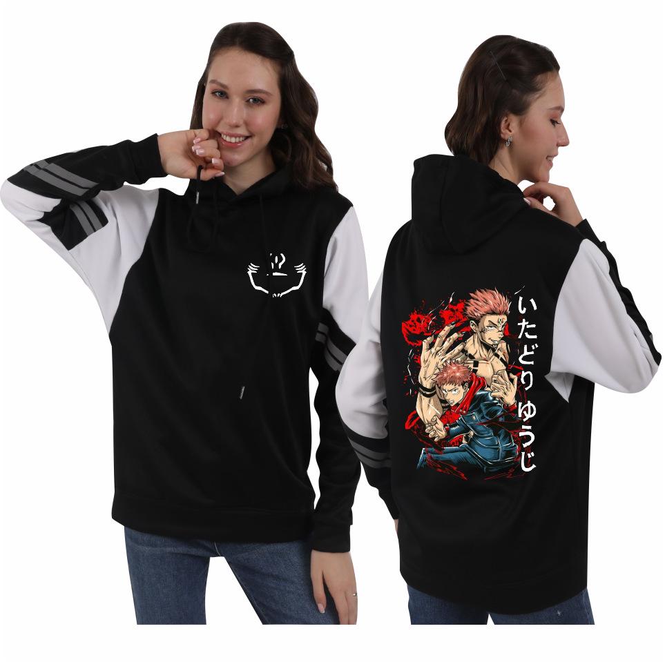 Jujutsu Kaisen Men’s European & American Patchwork Hooded Sweatshirt