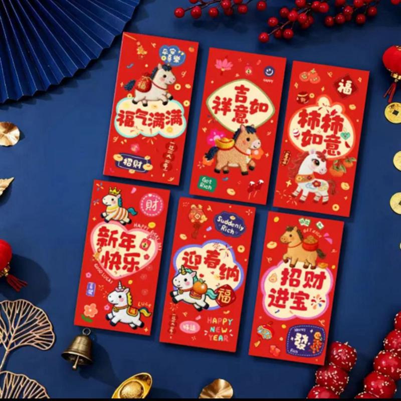 12/30Pcs 2026 Year Of The Horse Red Envelopes Chinese New Year Red Packet Creative Cartoon Zodiac Pony Pattern Lucky Money Bag