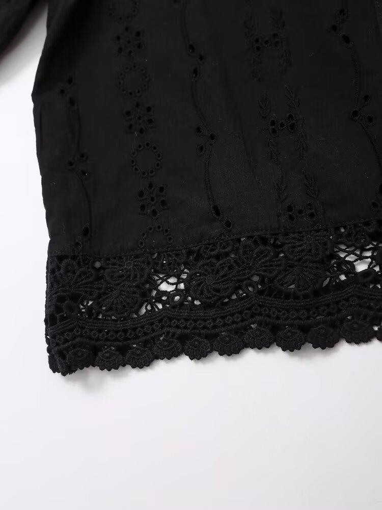 2024 Autumn Women's Fashion: European & American Style Embroidered Long Sleeve Shirt