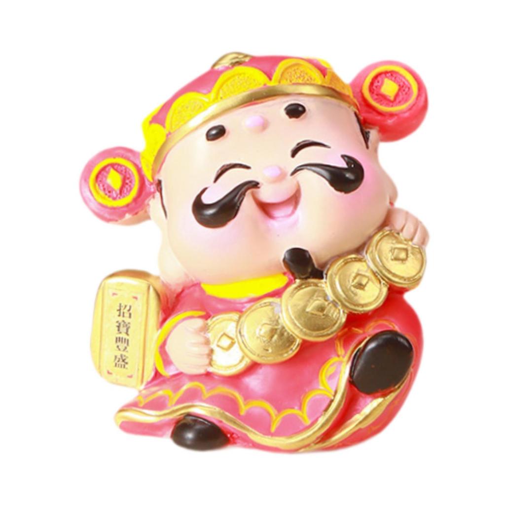 Cartoon God of Wealth Figurine Cute Decorative Tabletop Decoration Feng Shui Statue for Bookshelf Living Room Hotel Office Table