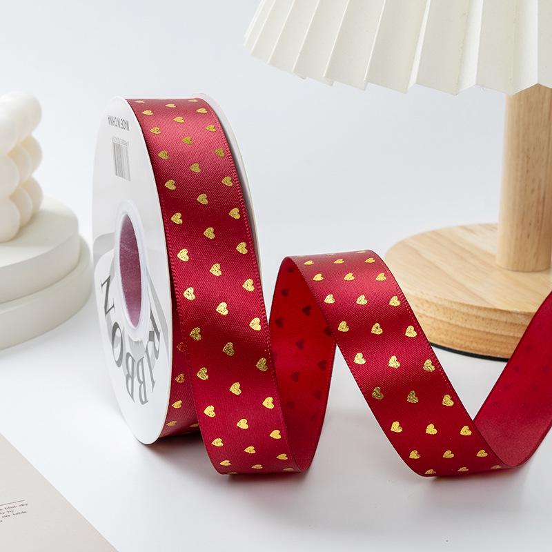 Gold-stamped Polyester Gift Ribbon Bow for Cakes & Floral Packaging