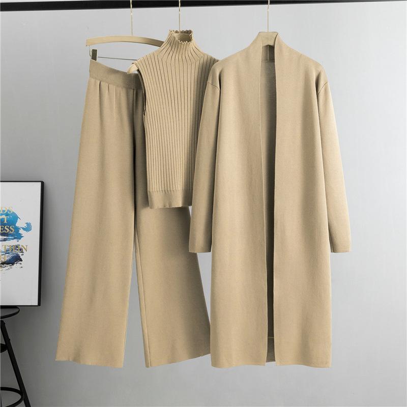 Autumn And Winter Lazy Temperament Knitted Suit Sleeveless Vest Sweater Cardigan Pants Three Piece Set