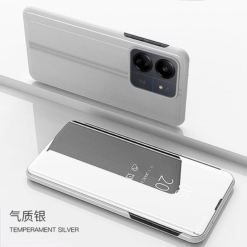 For Xiaomi Redmi 13C 4G Case Mirror View Smart Magnetic Leather Flip Phone Case For Xiaomi Redmi 13C 13 C Redmi13C Back Cover