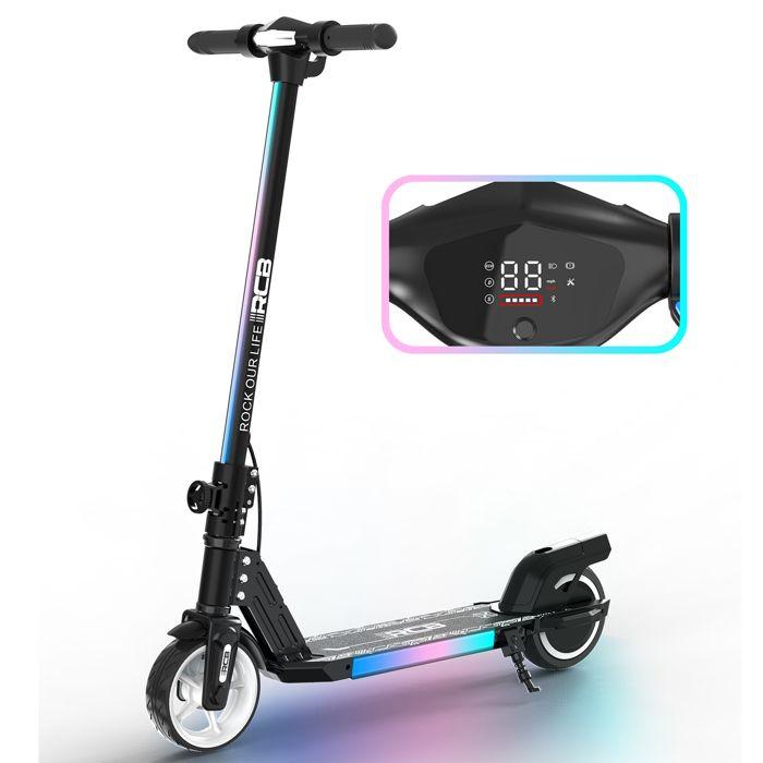 RCB R12 Monopattino Elettrico Bambini pieghevole - Schermo digitale - luci al neon colorate - Super Regalo Nero