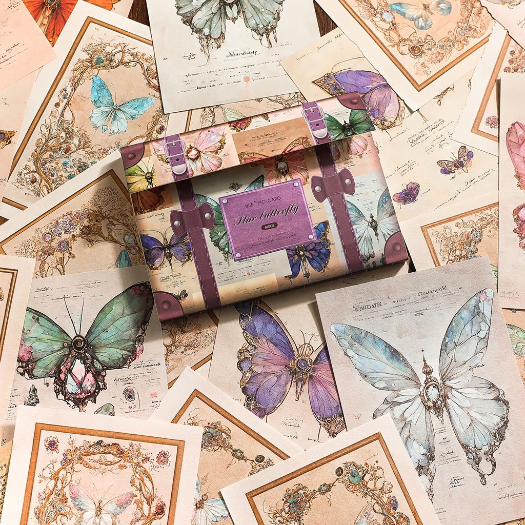 60pcs Vintage Fantasy Scrapbooking Paper Kit - Mixed Color Butterfly, Flower & Window Patterns for Junk Journals, Planners & DIY Crafts