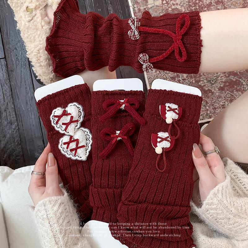 Boots Still Cotton Socks Cover Red Bow New Year Christmas Stacking Socks Lolita Warm Calf Socks