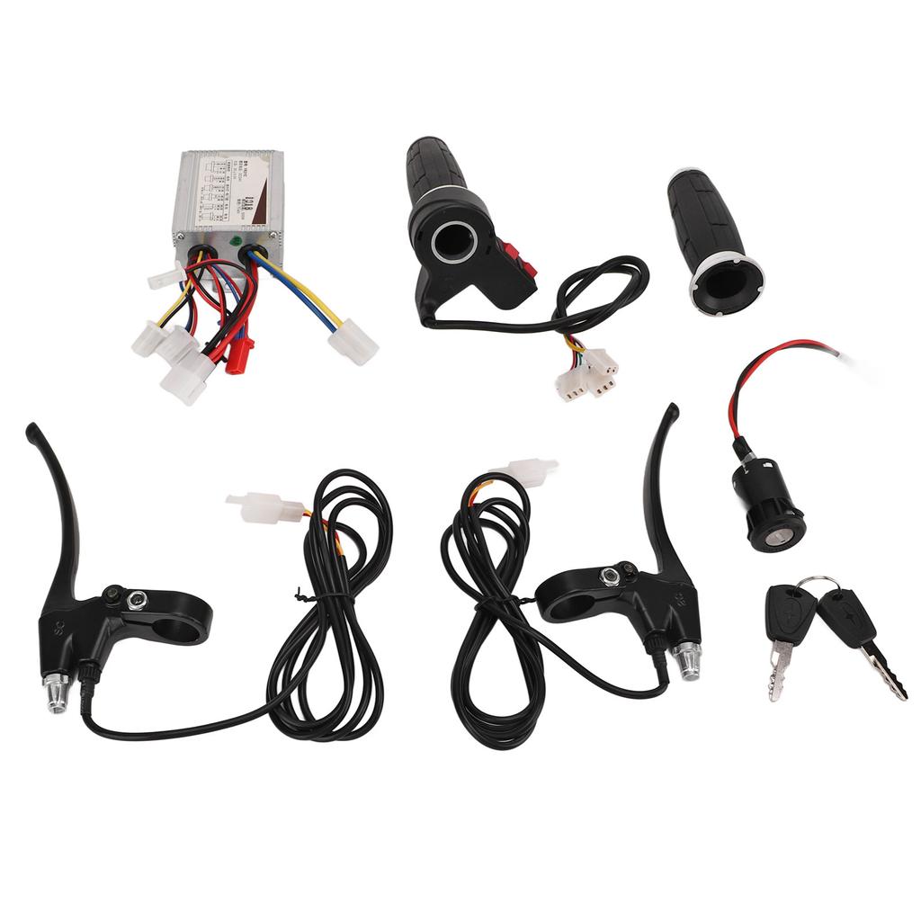 Electric Bike Controller Kit 24V 500W Brushed Controller 3 Speed Throttle Grip Brake Lever with Lock for Tricycle