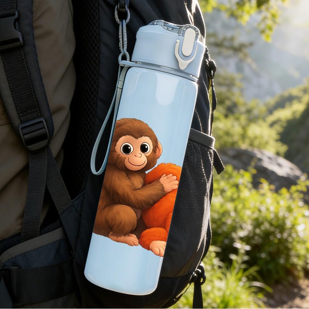 1 PZ Scimpanzé Carini che si Abbracciano 750ml Plastica Colorata Borraccia Sportiva Tappo Flip con Cannuccia Anti-perdita Adatta per Sport Ufficio Uso Domestico
