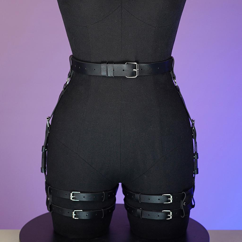 Women's Gothic Punk Black Leather Leg Garter Belt, Adjustable Thigh Harness Straps, Lingerie Corset, Erotic Accessory,