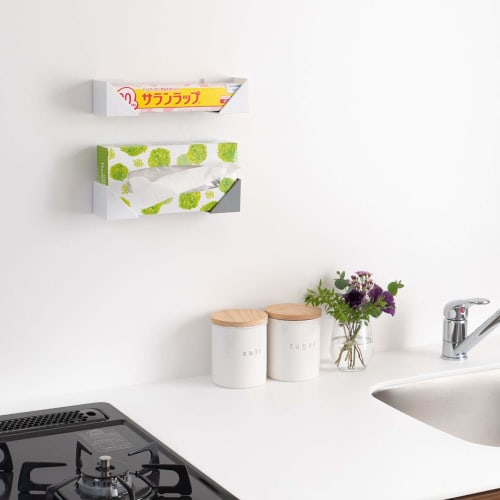Belca FLAT In Kitchen Magnetic Wrap & Tissue Holder, Set of 2 (Each 2.2" W X 2.1" D X 2.1" H), White, Flat In Wall Storage, FK-WTW