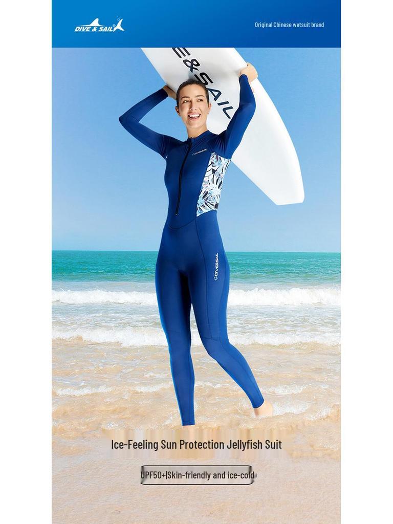 Women's Long Sleeve Lycra Wetsuit - One-Piece Snorkeling & Surfing Suit, Quick-Drying and Jellyfish Protective
