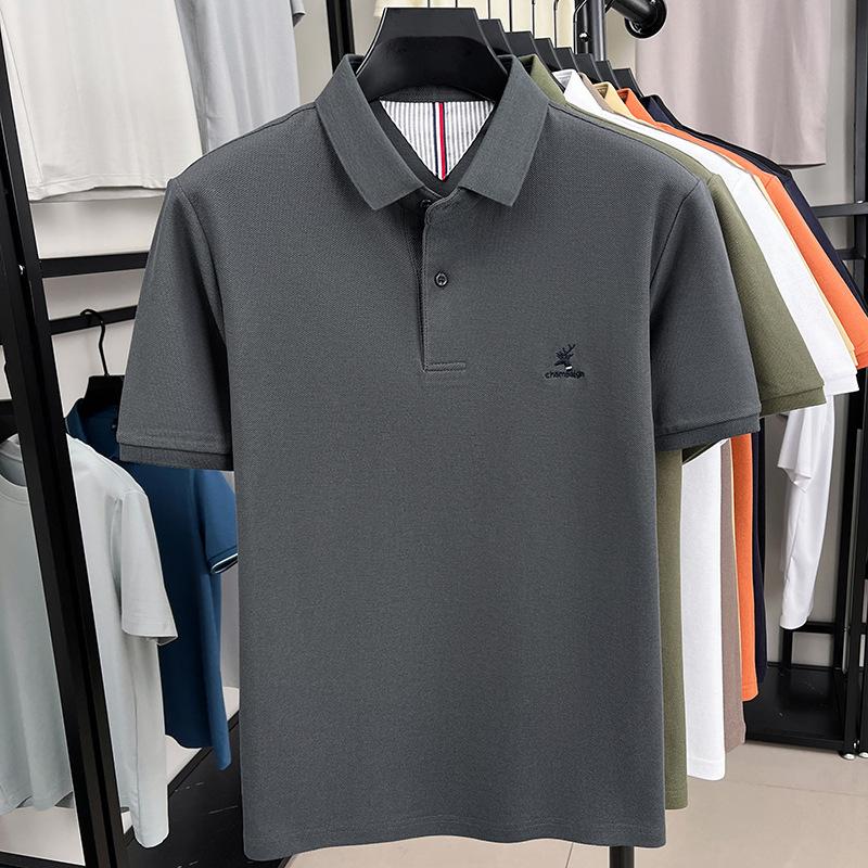 Pánské elegantní polo tričko s krátkým rukávem, luxusní vyšívané tričko s klopou a volným topem s půl rukávem