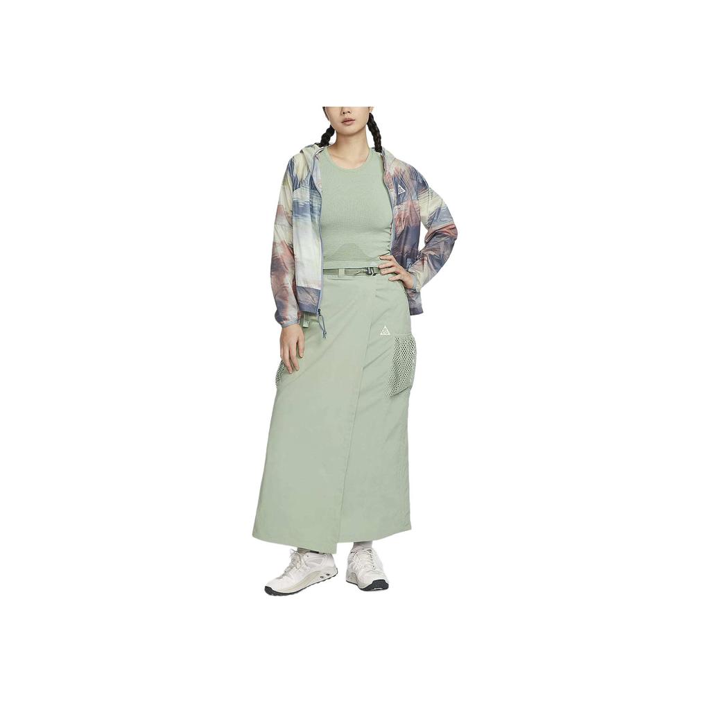 Nike ACG Snowgrass Logo Solid Color Midi Casual Skirt Women Skirts Horizon-Green Mountain-White FV7322-370