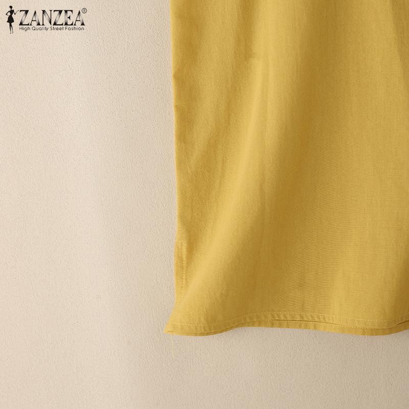 ZANZEA Maiuri casual pentru femei, cu gât rotund, de culoare solidă, fără mâneci