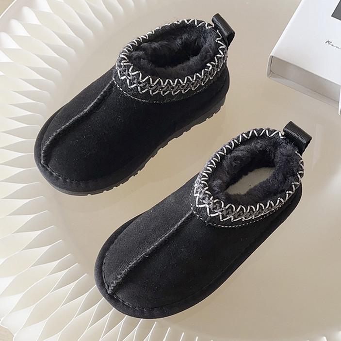 Luxury Children Fur Slippers Boot Retro Round Head Cotton Baby Girl Boy Winter Plush Warm Home Shoes Non-slip Kids Slipper