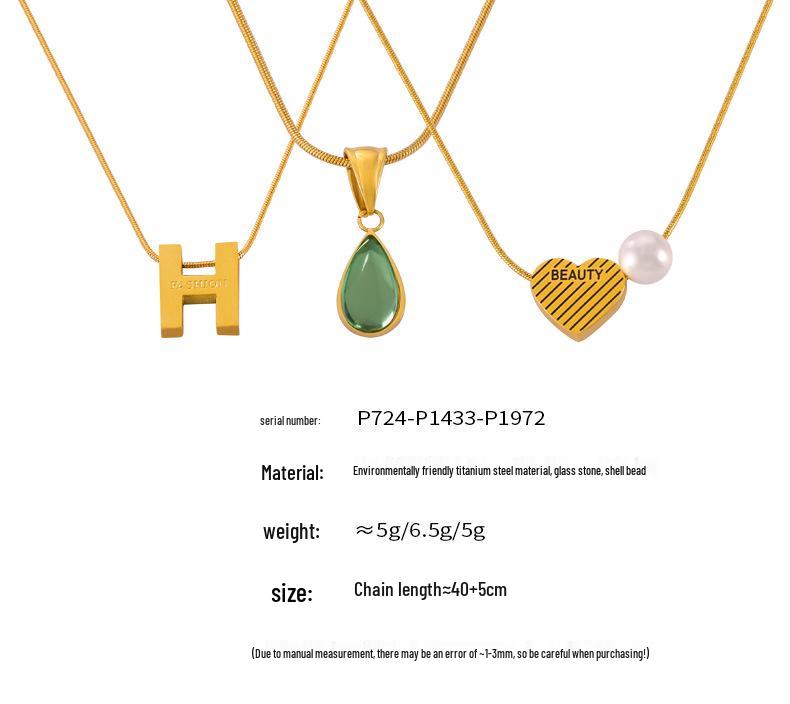 French Retro Heart Teardrop Glass Pendant Gold-Plated Necklace