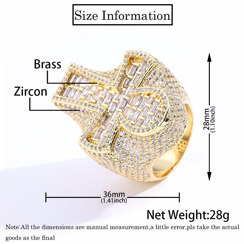 Blandat Diamantset Hip-Hop Stil Isdiamant Mänsklig Diamant Julklapp Kubansk Herrring Glänsande 18k Guldpläterad Korsring