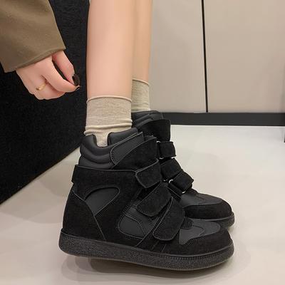 Spring Women Leather Wedge Platform Boots Hidden Heel Platform Shoes High Top Sneaker Casual Shoes for Woman Ankle Boot