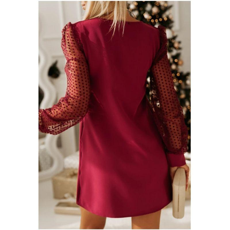 Spring New Fashion Style Fashion Round Neck Pure Color Patchwork Dot Mesh Long Sleeves Dress Women's Dress