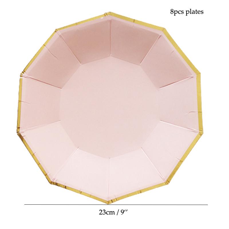 8 PCS/Lot Party Paper Plates Cups Pink Gold Happy Birthday Party Wedding Decoration Baby Shower Tableware Kids Birthday Decor