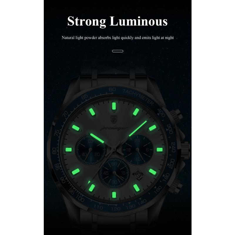 POEDAGAR Relógio Masculino de Marca de Luxo À Prova d'Água Luminoso de Aço Inoxidável Cronógrafo Data Quartzo Relógio de Negócios para Homem