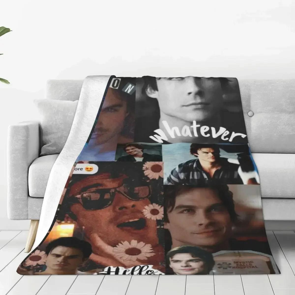 The V-Vampire Diaries Flannel Blankets D-Damon Salvatores Super Warm Bedding Throws for Bedroom Camping Bedspread Sofa Bed Cover 75X95CM