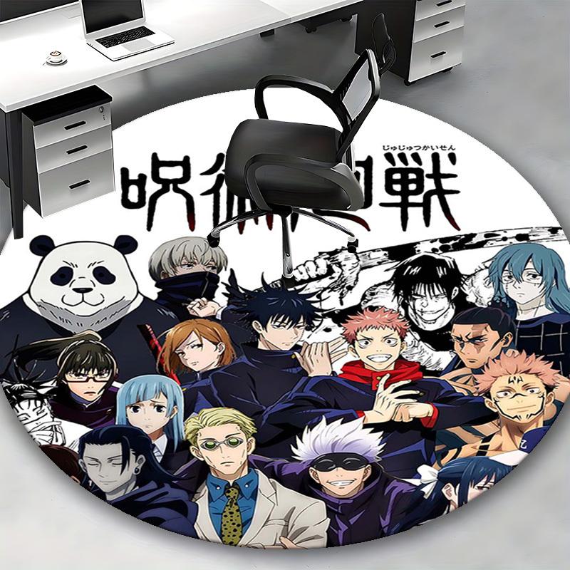 1pc Jujutsu Kaisen Anime Round Carpet  Office Chair Mat, NonSlip Rug for Home Decor, Living Room, Bedroom, Game Room