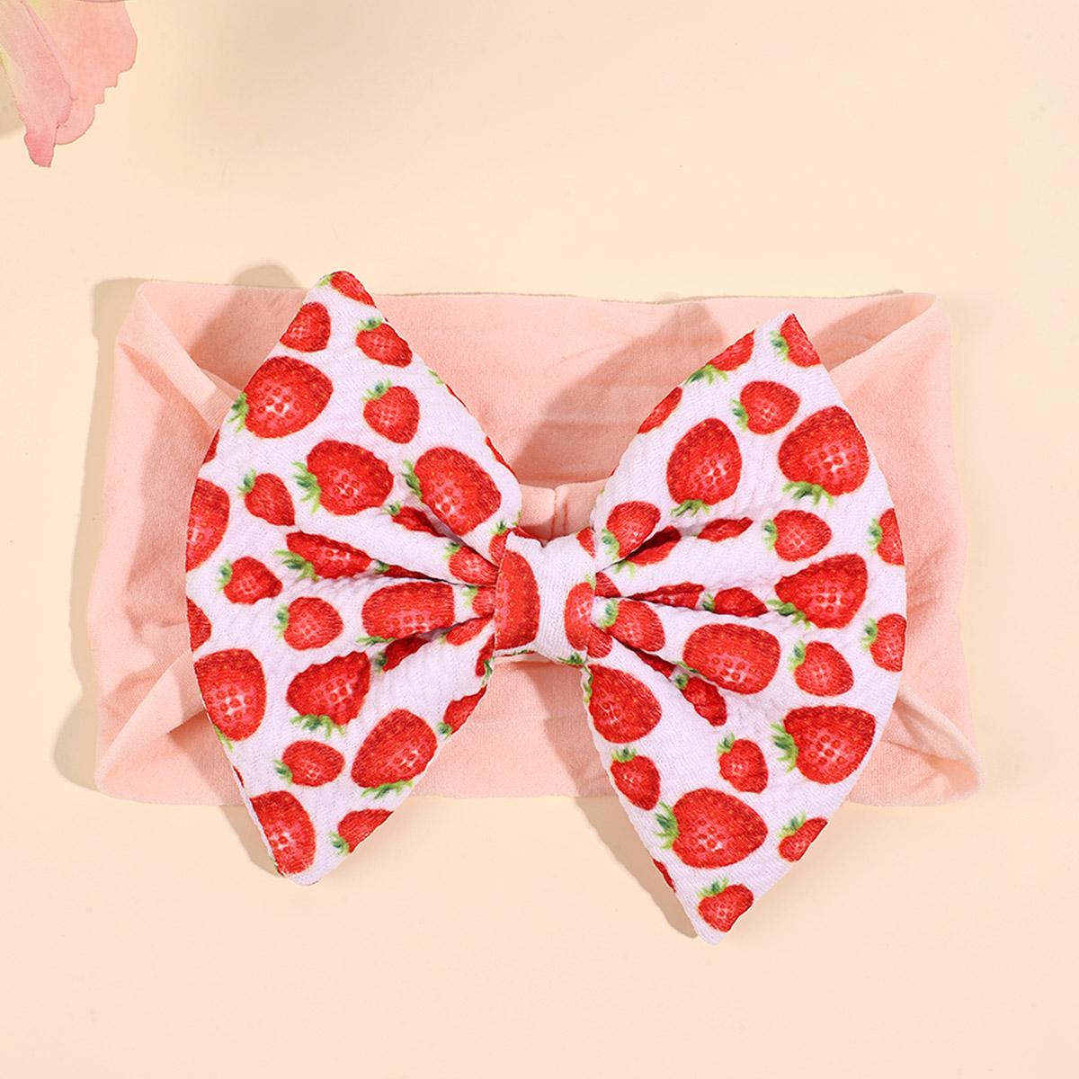

1 шт. Детская повязка на голову с бантом и клубничным принтом, Милая эластичная повязка на голову с фруктовым принтом, Детские аксессуары для волос