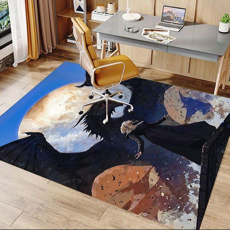 1pc Fire and Blood Office Carpet Chair Mats, Home Decor Mat | Fantasy Theme Mat | Durable Mat, Dragon DecorB13