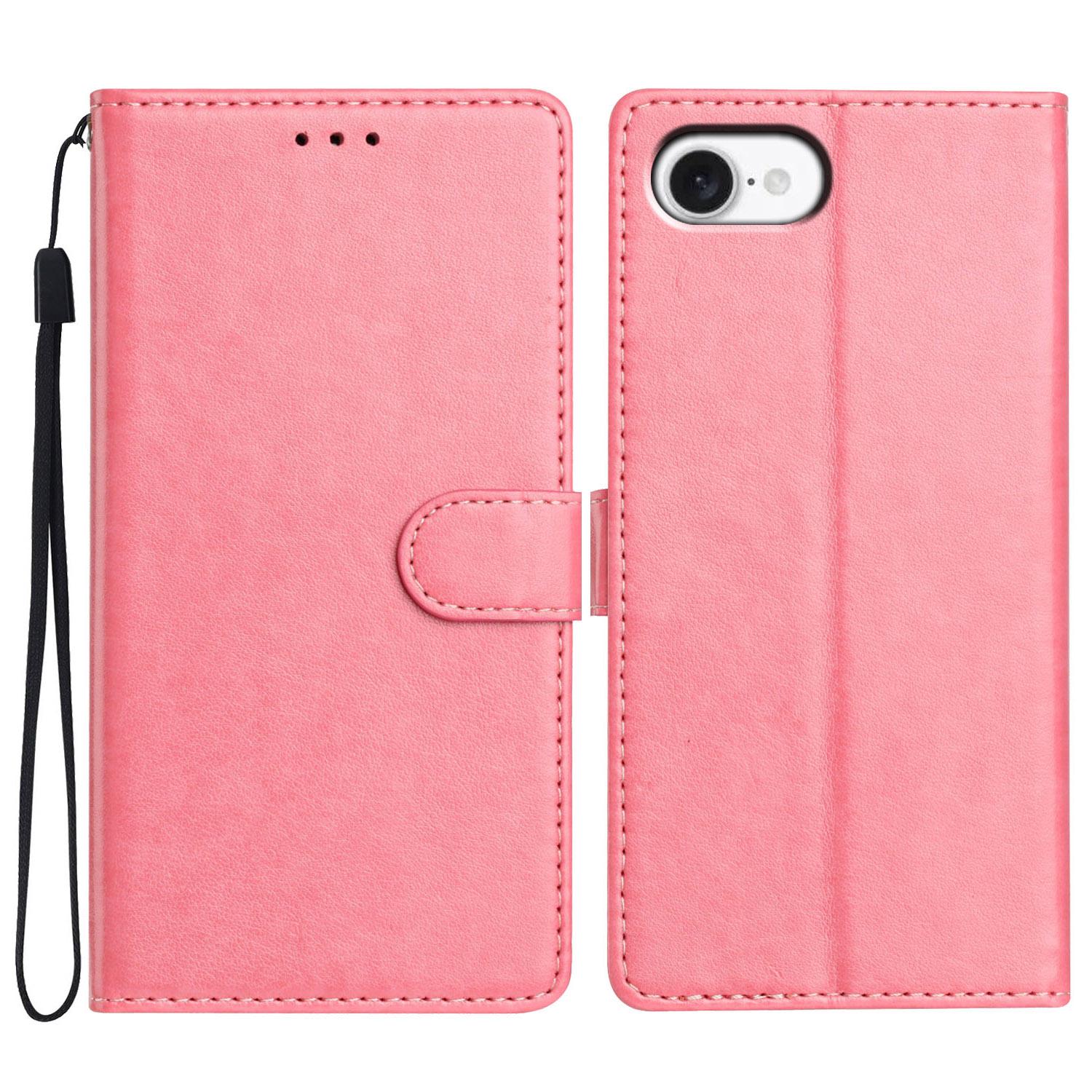 

For iPhone 16e Leather Case Wallet Stand Phone Cover with Handy Strap H