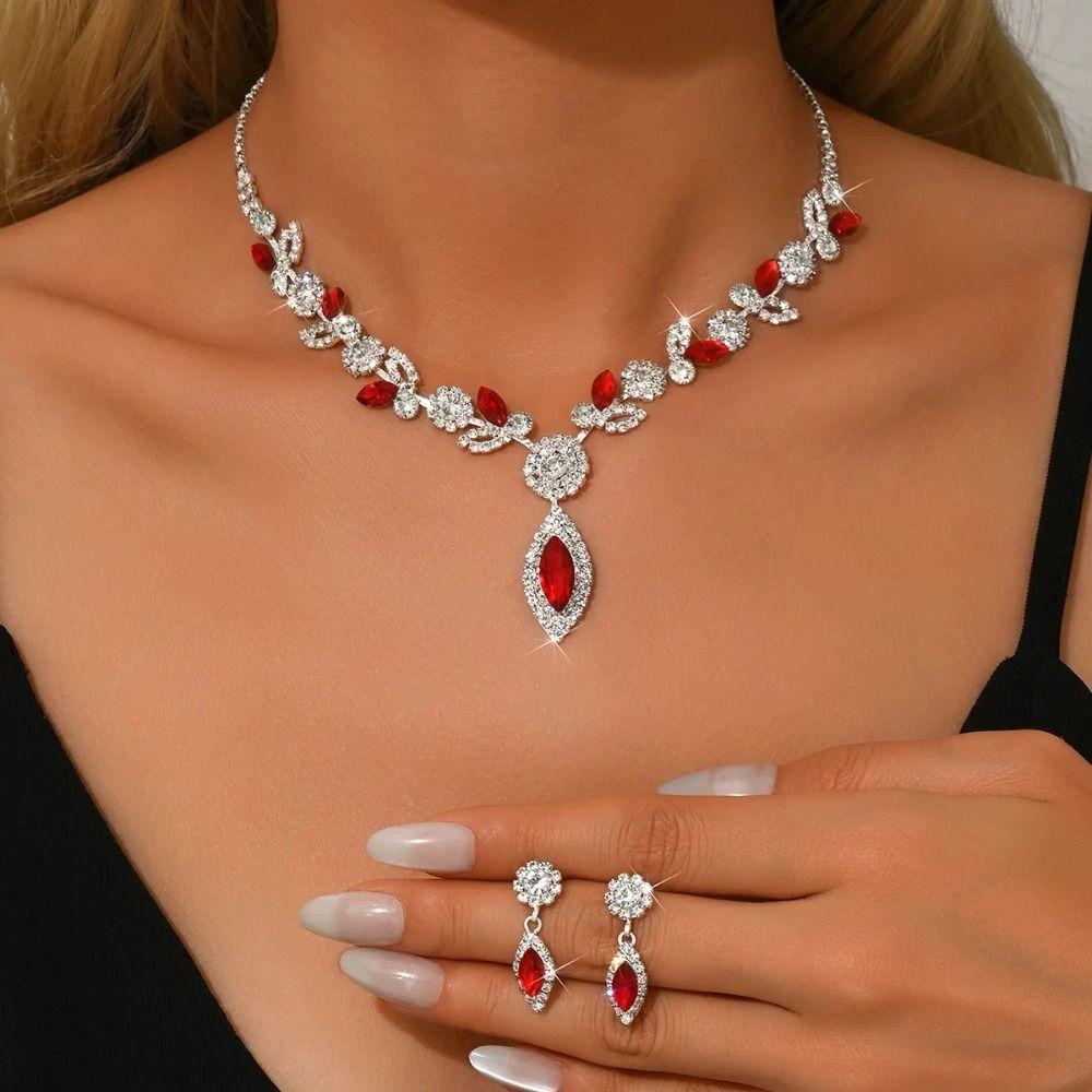 Colar Brincos com Franjas Conjunto de Três Peças Cristal Joias de Luxo com Strass Gargantilha para Mulheres