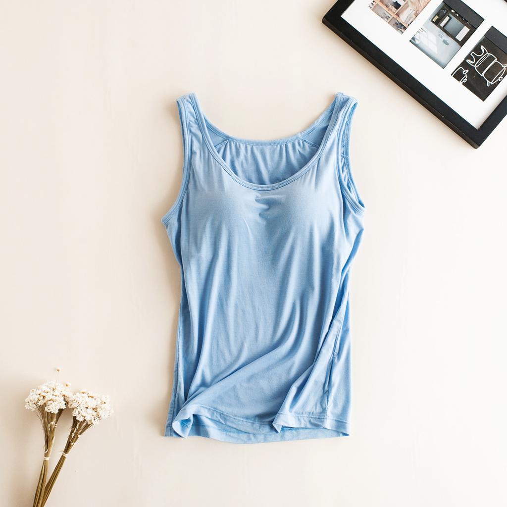Women Built In Bra Padded Tank Top Female Modal Breathable Fitness Camisole Tops Solid Push Up Bra Vest