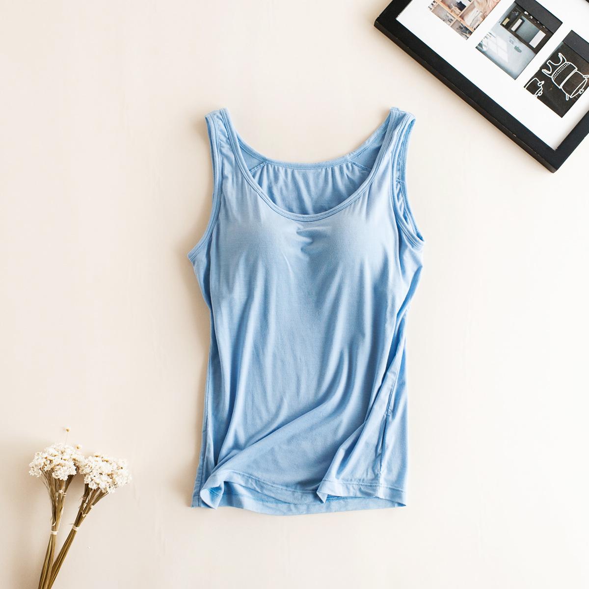 

Женский встроенный бюстгальтер с подкладкой, женская модальная дышащая майка для фитнеса, однотонный бюстгальтер с эффектом пуш-ап XL светло-синий