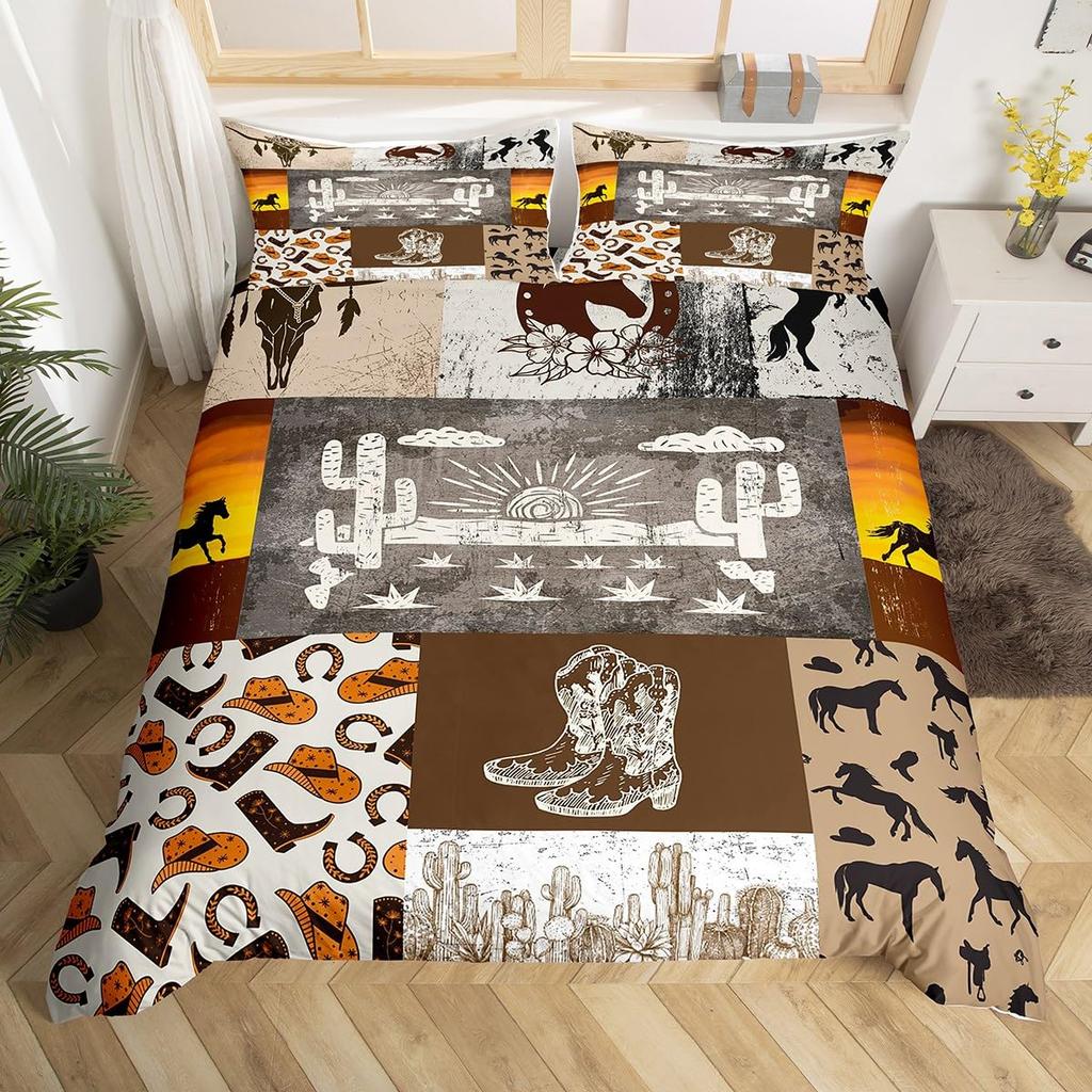 Western Decor Duvet Cover Retro Cowboy Style Bedding Set Wild West Themed Comforter Cover For Boys Teens Men Bedspread Cover