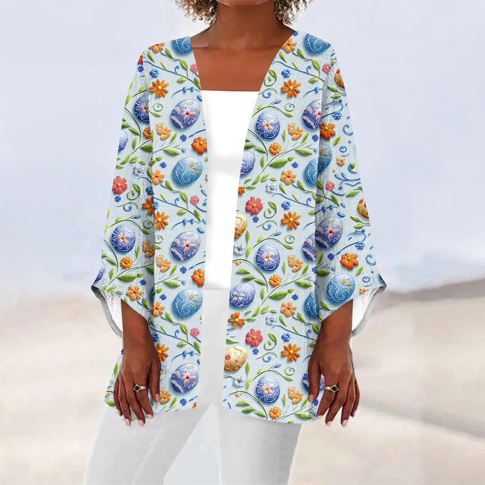 

Жіночий повсякденний та модний друкований легкий кардиган середньої довжини XL синій