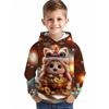 Boys' 3D digital printed lion cat hooded sweatshirt, snowflake star holiday design, casual pullover, children's gift
