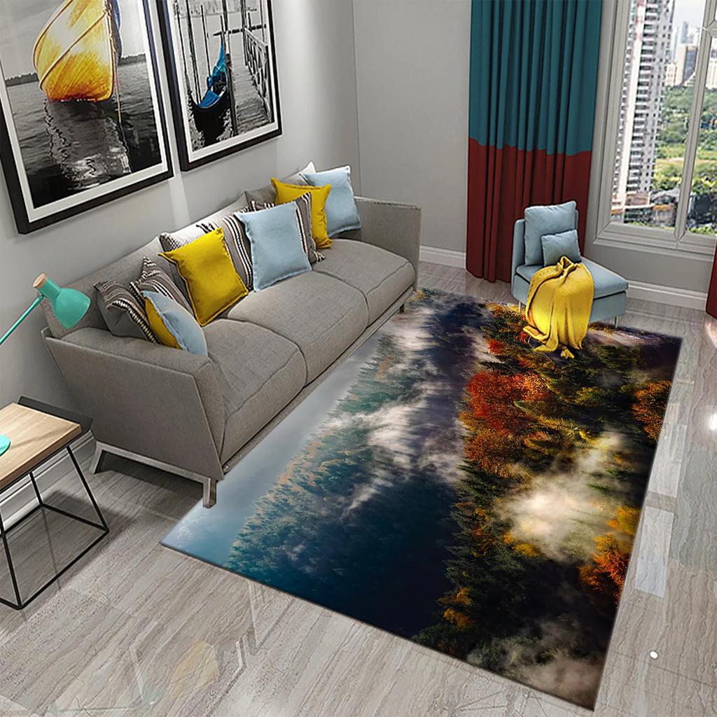 3D Foggy Forest Carpet White Smoke Fog Clouds Rugs Bathroom Kitchen Non-Slip Doormat Area Rug Living Room Bedroom Decor Rugs