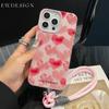 Love Heart Phone Chain Lanyard Case For iPhone 17 Pro Max 13 14 15 16 Pro Max 11 12 Plus Shockproof Lichee Pattern Fashion Funda