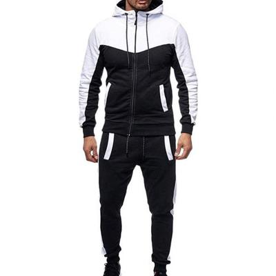 2 Pcs/Set Men Tracksuit Contrast Colors Drawstring Hooded Breathable Coat Suit for Daily Wear