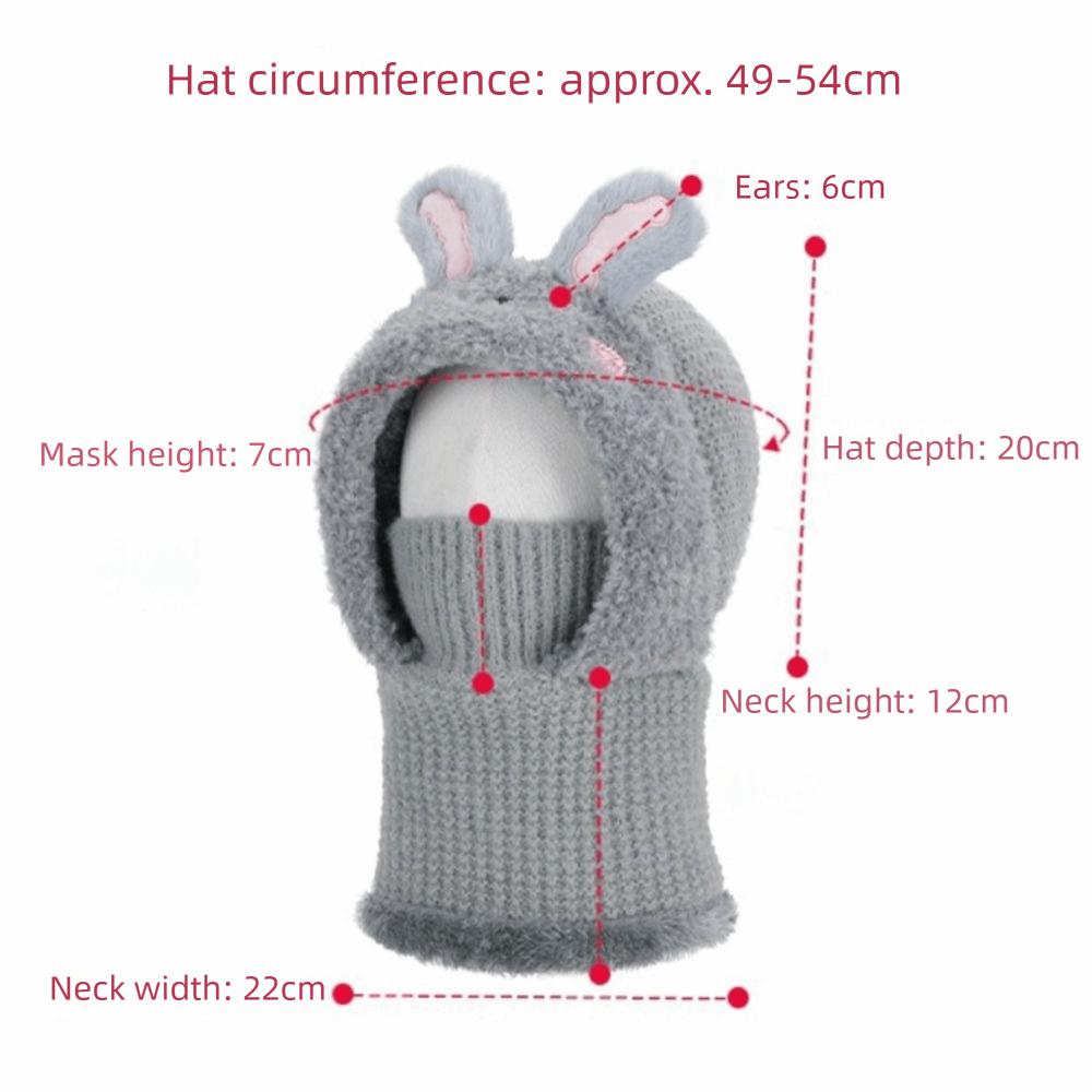 Knitted Beanie Rabbit Ear Winter Hat Plush Face Guard Neck Warmer Pullover Cap  Infant Cap