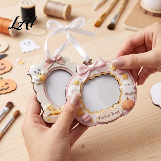 Autumn Home Decor Mini Halloween Picture Frame Small Cute Ghost Pumpkin Photo Frame Ornament Children Room Decoration Decorative Postcard Holder for
