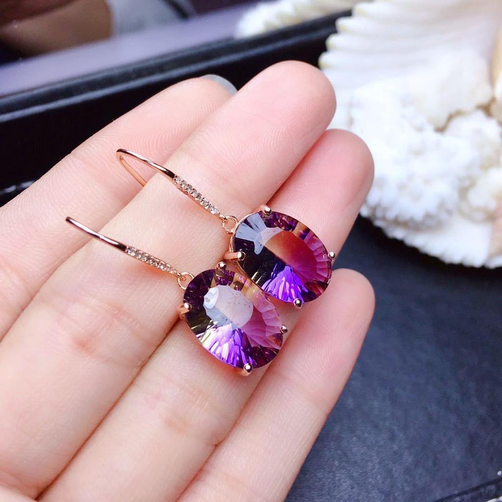 925 Sterling Silver Earrings Colorful Gemstone Amethyst 18k Gold Earrings For Women Charm Jewelry Gift