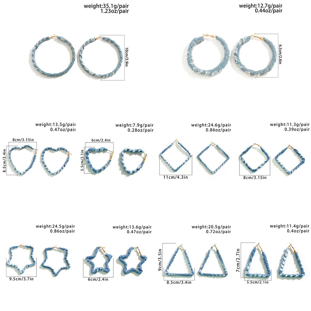 Retro Exaggerated Denim Print Earrings Stud Earrings For Women, Simple Winding Ring Earrings.