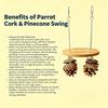 Natural Cork Pine Cone Parrot Swing Toy with Stainless Steel Hardware Hanging Wooden Perch Chew Stand Eases Anxiety for Budgie