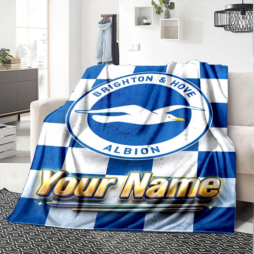 1pc Brighton & Hove Albion F.C. Blanket with Custom Name, Gift, for Men and Women, Soft Blanket, Good for Sofa Bed Couch Travel, Lightweight Flannel B