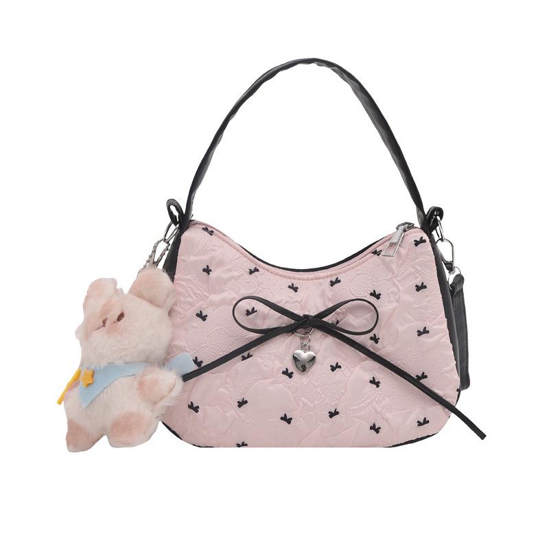 Nischen-Damentaschen mit Kontrasten, neue modische Messenger Bags mit süßer Schleife, süße und coole Babes, tragbare Halbmondtaschen.