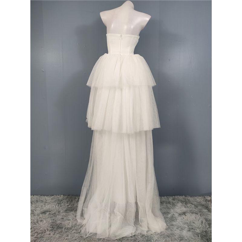 Export Single Graceful and Fashionable Bandeau Sexy Adult Lady Like Woman Banquet Evening Gown Light Wedding Travel Shoot Mesh Trailing Dress