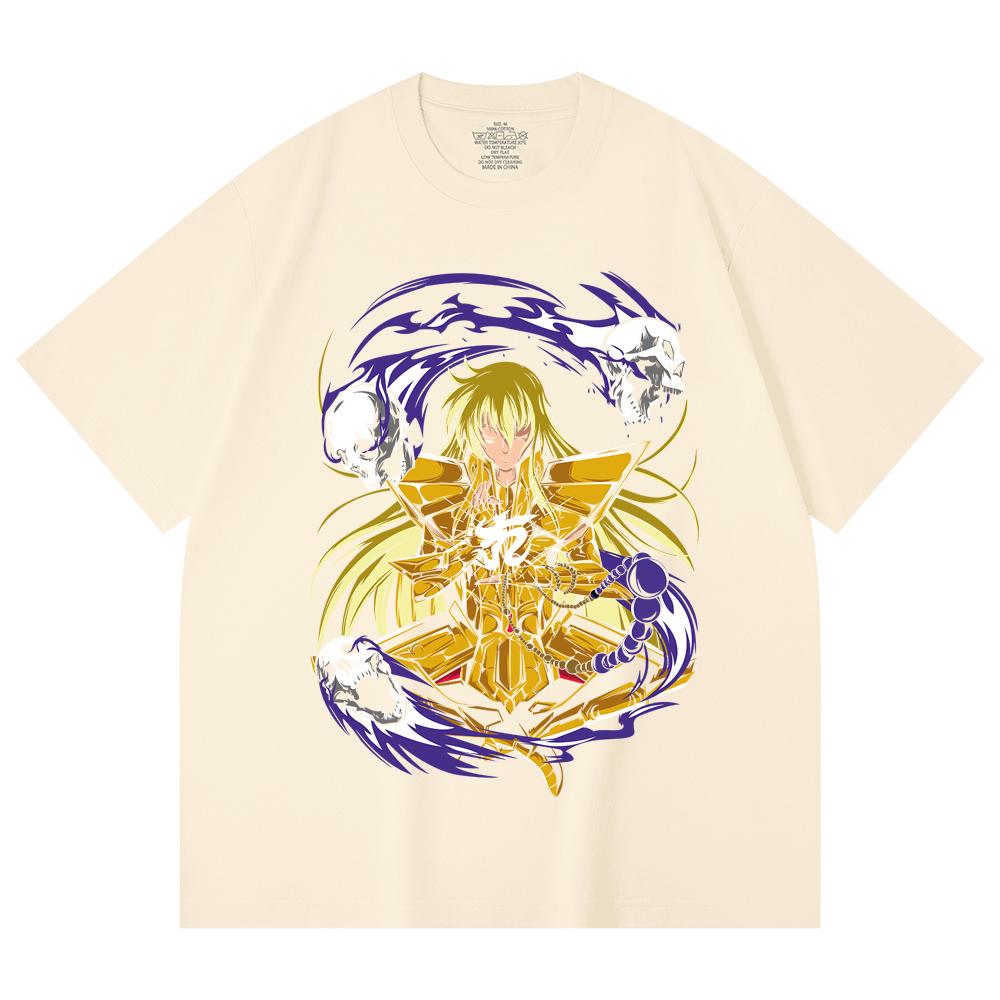 

230 г/м² 100% хлопок Saint Seiya V30 Дева Принт Унисекс Тяжелая Хлопковая Футболка XS абрикосовый