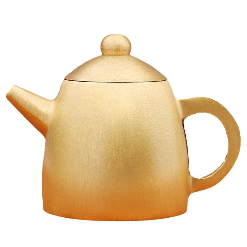 Brass Gold Mahjong Teapot with Red Rope Handle