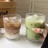 Vertical Stripe Glass Coffee Cup with Lid and Straw - Thickened and Transparent Design